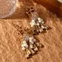 Antique Gold Temple-Style Dangle Earrings with Pearl Drops