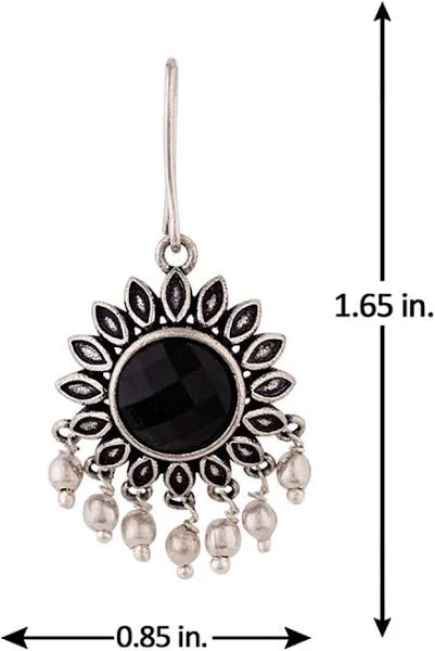Black Oxidized Floral Dangler Earrings with Pearl Beads