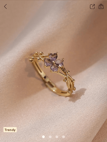 Gold-Plated Floral Vine Ring with Lavender Stone Accents