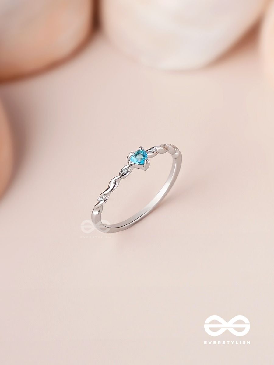 Dainty Heart-Cut Blue Stone Silver Ring