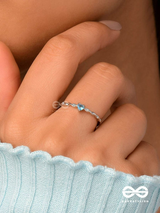 Dainty Heart-Cut Blue Stone Silver Ring
