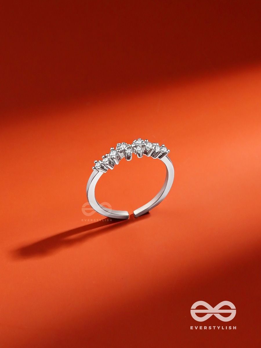 Sparkling Zircon-Studded Adjustable Silver Ring