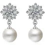 Elegant Snowflake Crystal & Pearl Drop Earrings